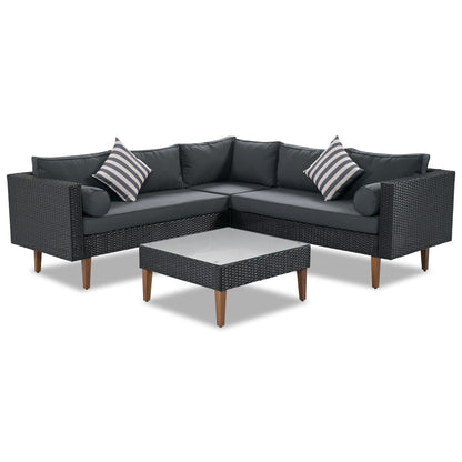 4 Pieces Outdoor Wicker L-Shape Sofa Set