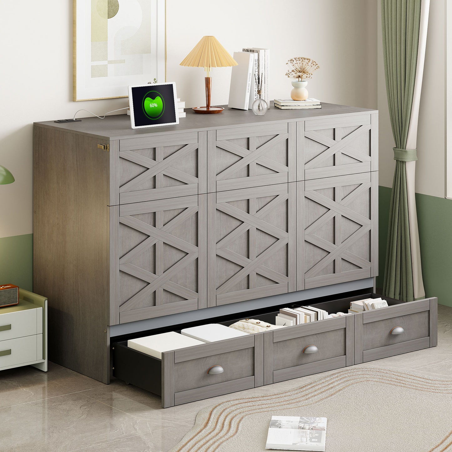 Murphy Bed With Large Drawers And USB Ports