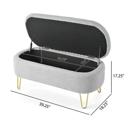 Upholstered Oval Storage Bench For Living Room