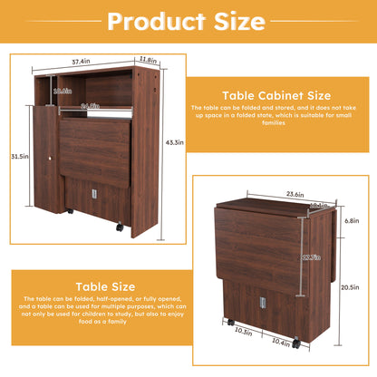 Multifunctional Folding Dining Table With Wall-Mounted Sideboard & Storage