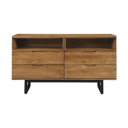 Aldo - 4 Drawer Dresser With Metal Legs - Brown Oak / Black