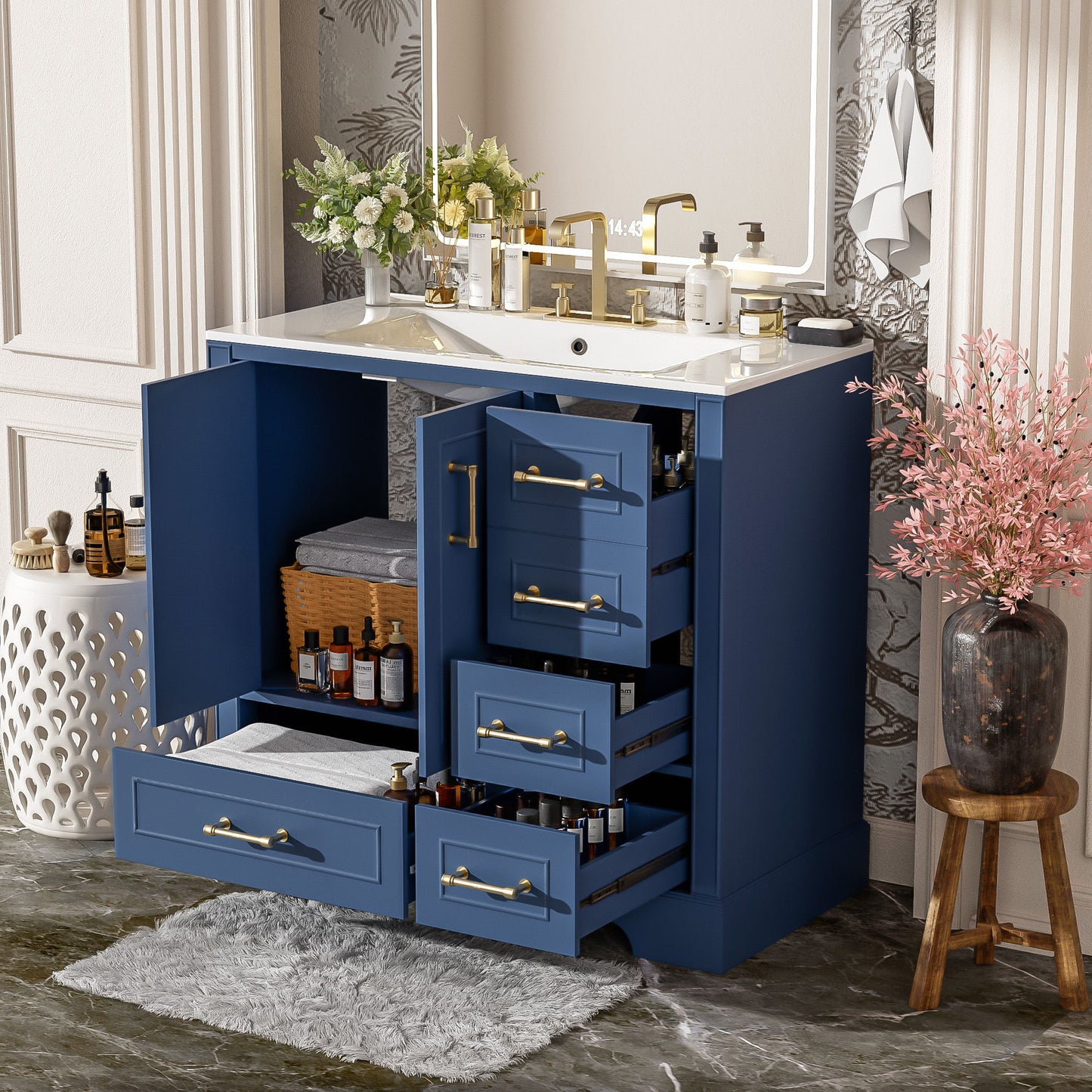 Traditional Bathroom Vanity With Soft Close Doors And Drawers