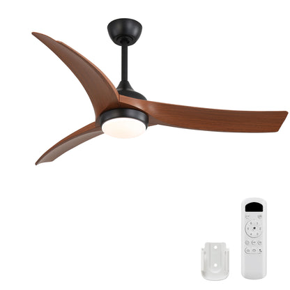 Ceiling Fan With 3 Blades, Remote Control Reversible DC Motor, Dimmable Light, And 1H / 4H / 8H Timer - Black