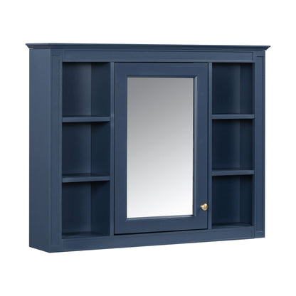 Wall Mounted Medicine Cabinet With Mirror, Storage Cabinet Featuring 6 Open Shelves And Adjustable Interior