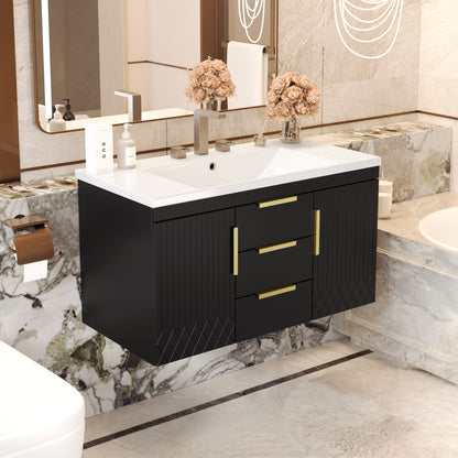 Wall Mounted Bathroom Vanity With Sink, Floating Storage Cabinet With 2 Drawers