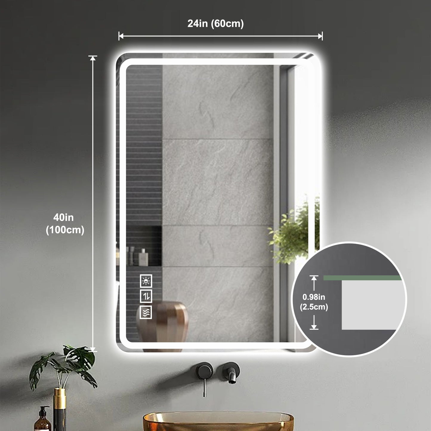 LED Bathroom Mirror, Anti Explosion Glass, Rust Resistant, Anti Fog, Tri Color