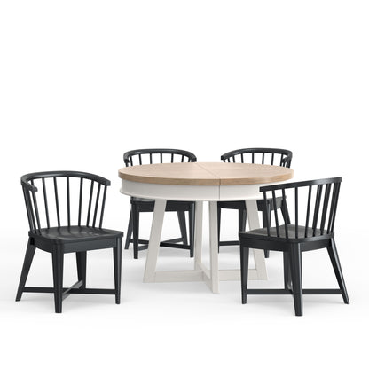 Americana Modern Dining - Round Dining Table And 4 Black Barrel Chairs - Cotton