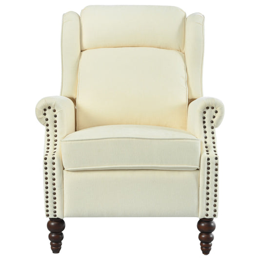 Push Back Recliner Chair Upholstered Recliner Armchair With Classic Wing Back And Solid Gourd-Shaped Legs