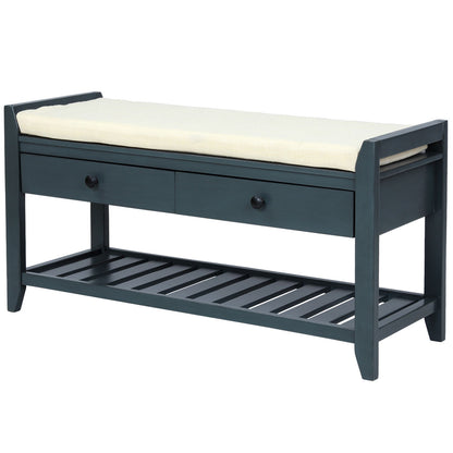 Multipurpose Entryway Shoe Rack With Cushioned Seat And Drawers