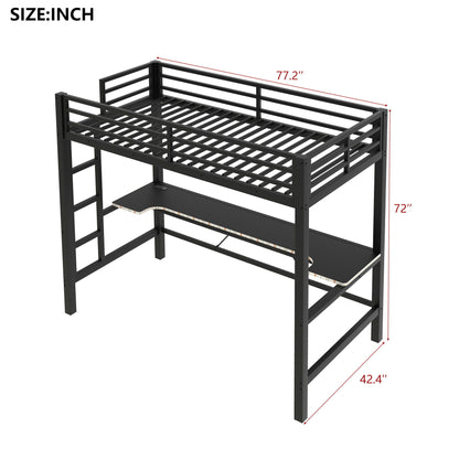 Gaming Metal Loft Bed Frame With LED Light, USB Charge Station And Desk