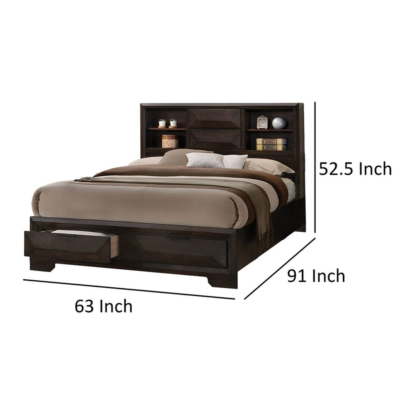 Contemporary Style Bed With Bookcase Headboard And Footboard Storage
