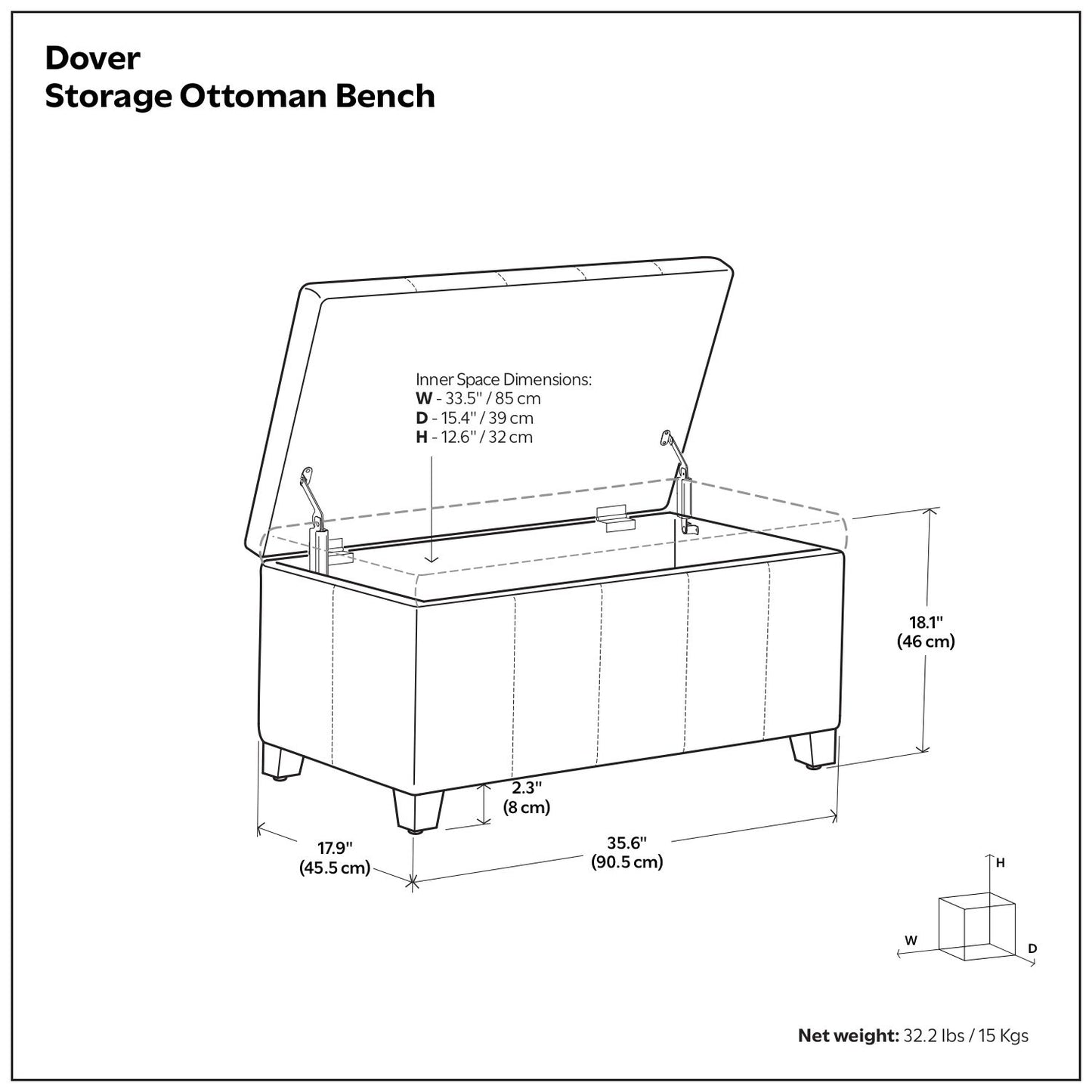 Dover - Storage Ottoman In Smoky Leather With Lift Up Storage - Brown