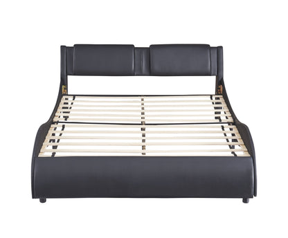 Upholstered Platform Bed With LED Light, Frame Slatted