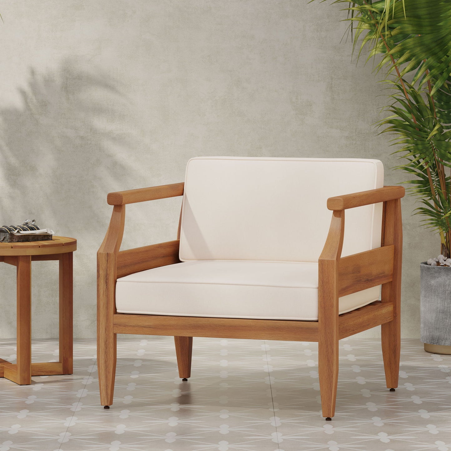 Outdoor Club Chair With Recessed Arms And Cushions