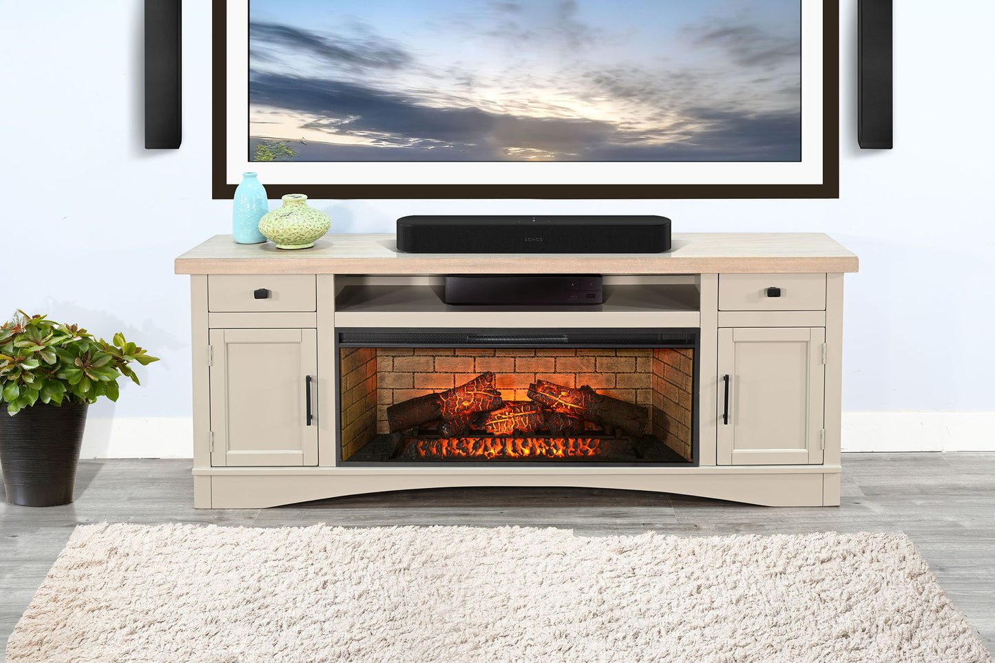 78" Media Console With Electric Fireplace