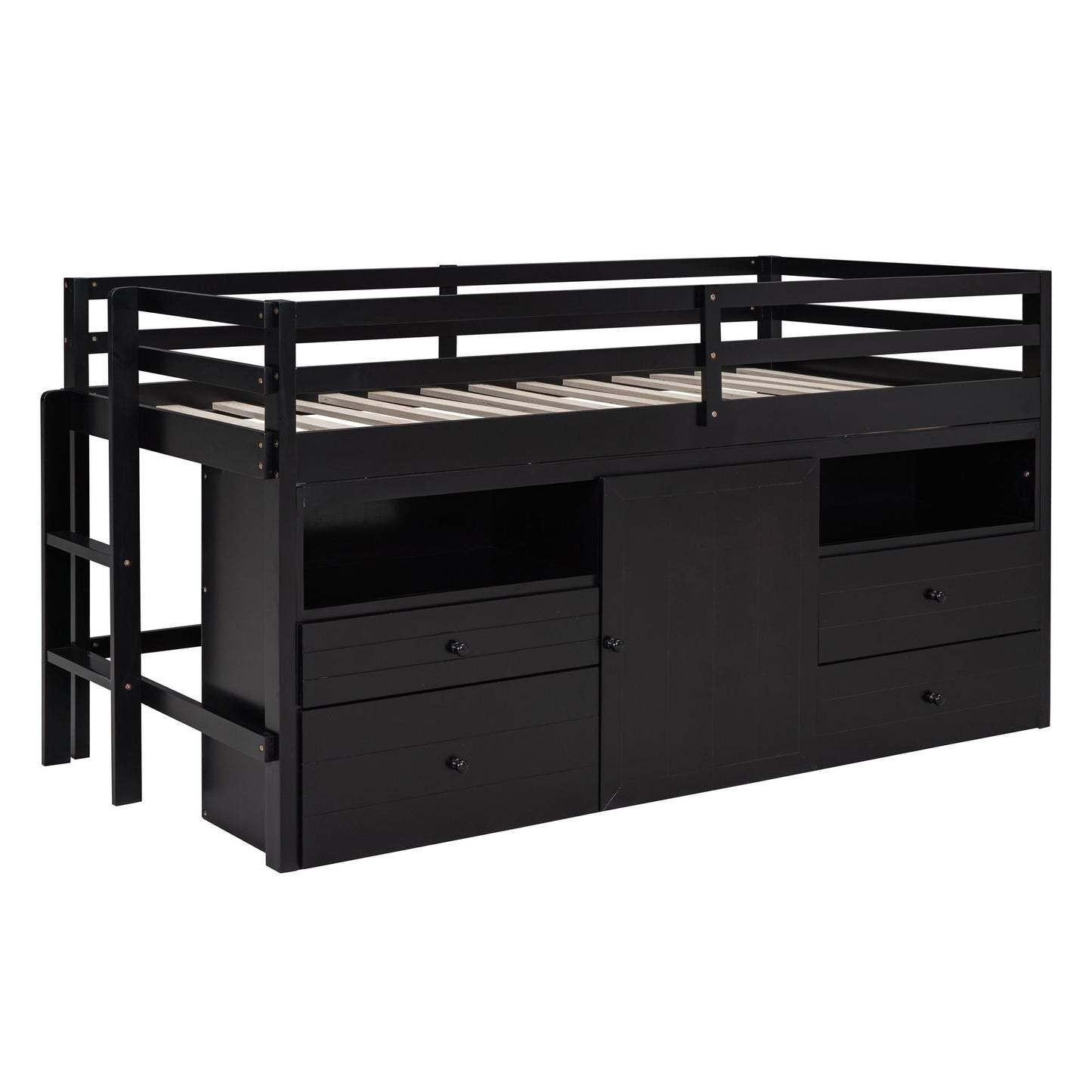 Loft Bed With 4 Drawers, Underneath Cabinet And Shelves