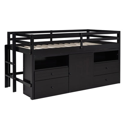 Loft Bed With 4 Drawers, Underneath Cabinet And Shelves