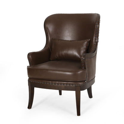 Accent Chair With Nailhead Trim And Birch Wood Legs - Dark Brown
