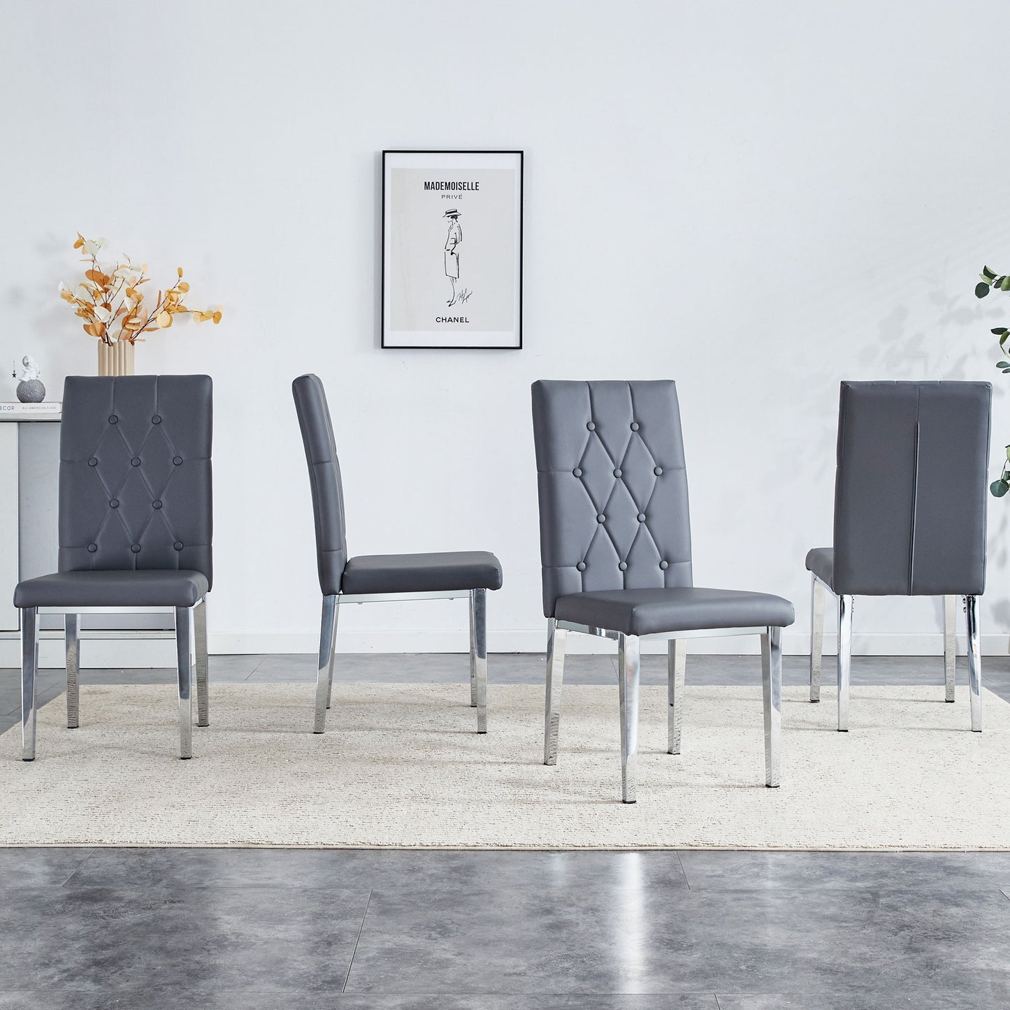 Vintage Style Armless Dining Chairs Set With Grid And Buckle Design