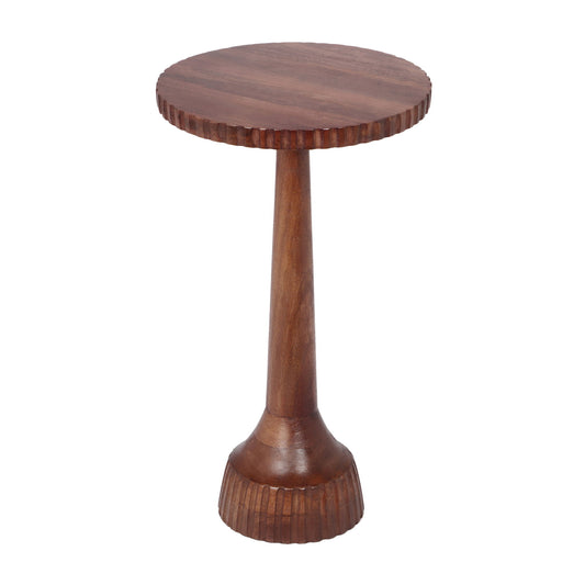 Modern Mango Wood Round End Table With Pedestal Base - Honey