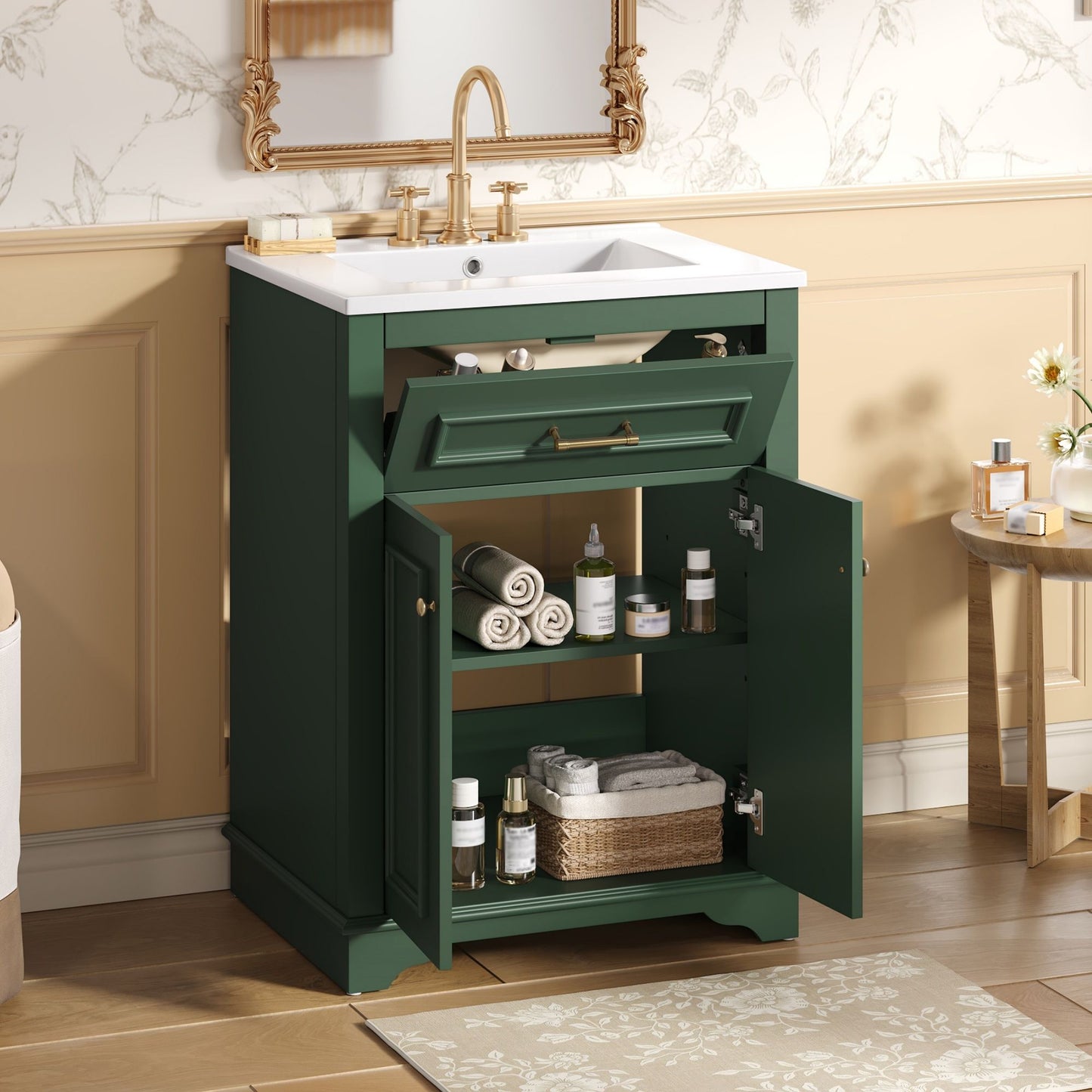 Bathroom Vanity With Integrated Sink, 2 Door Cabinet With Tip Out Drawer, Rectangular Design