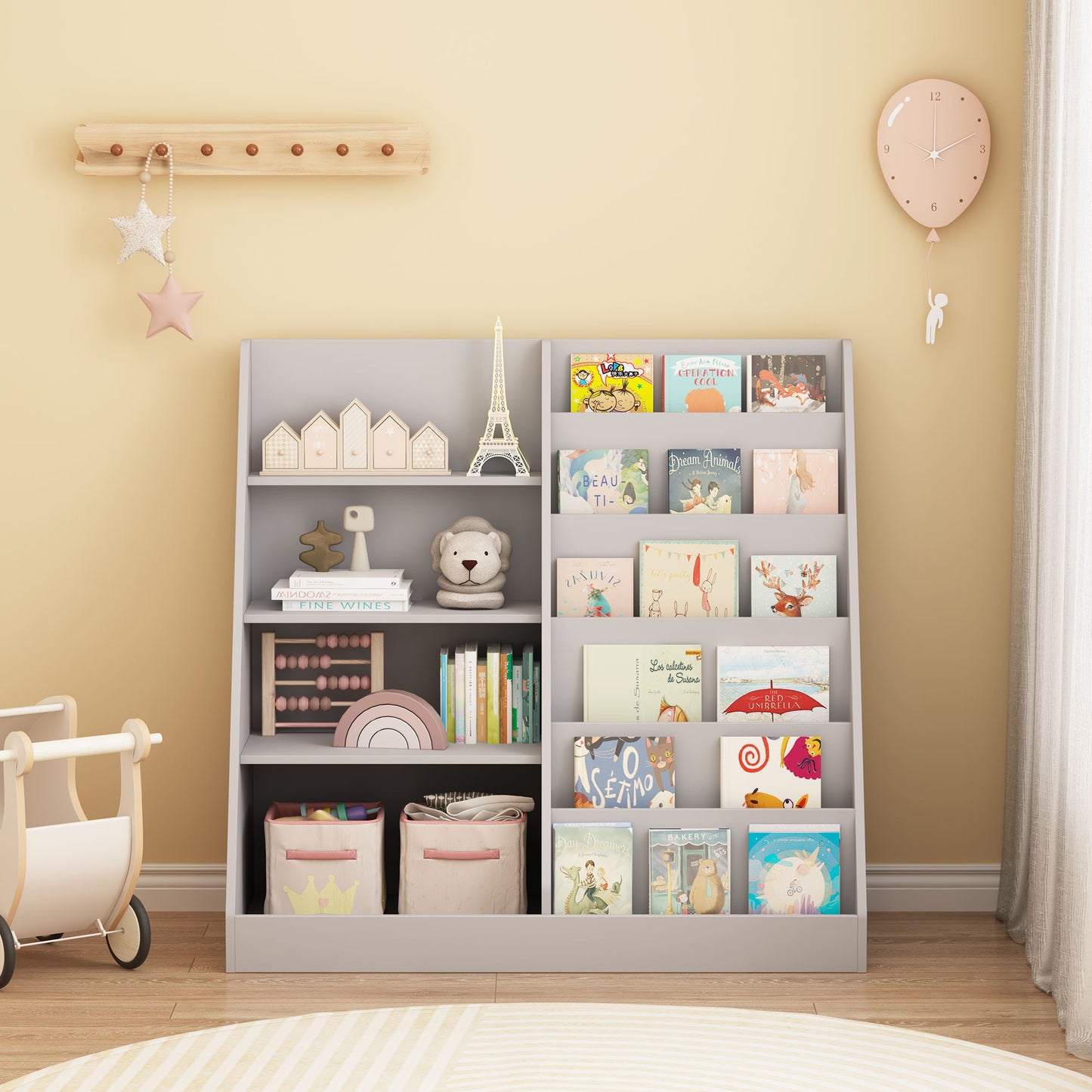 Bookshelf And Toy Storage Organizer, 4 Tier Bookcase With Display Stand For Playroom