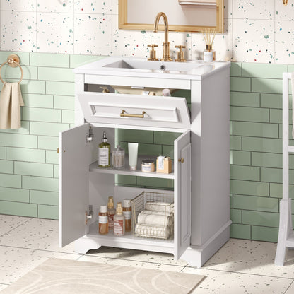 Bathroom Vanity With Integrated Sink, 2 Door Cabinet With Tip Out Drawer, Rectangular Design