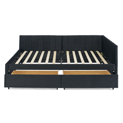 Upholstered Tufted Daybed Frame With Storage Drawers