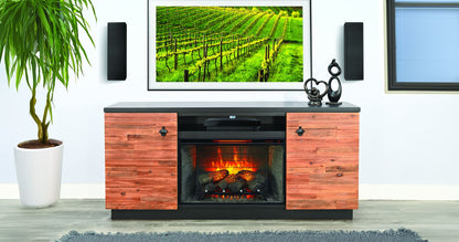 78" Media Console With Electric Fireplace - Black Magic / Rustic Acacia