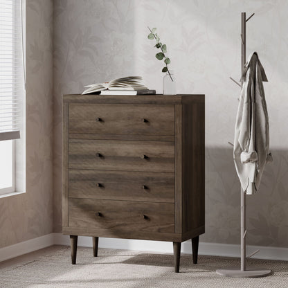 Farhart - Mid Century Modern 4 Drawer Dresser - Walnut