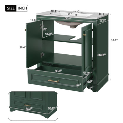Bathroom Vanity With Sink, Cabinet & 2 Soft Closing Doors & Adjustable Shelf