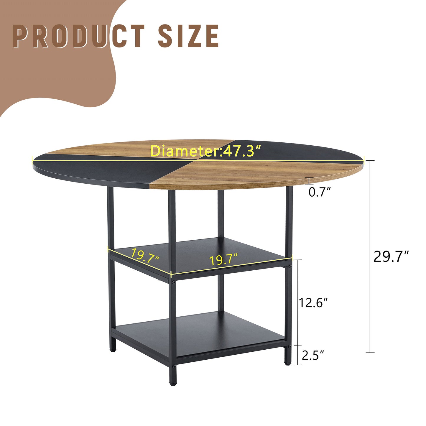 Modern Splicing Circular Dining Table With Double Layer Storage - Black / Wood