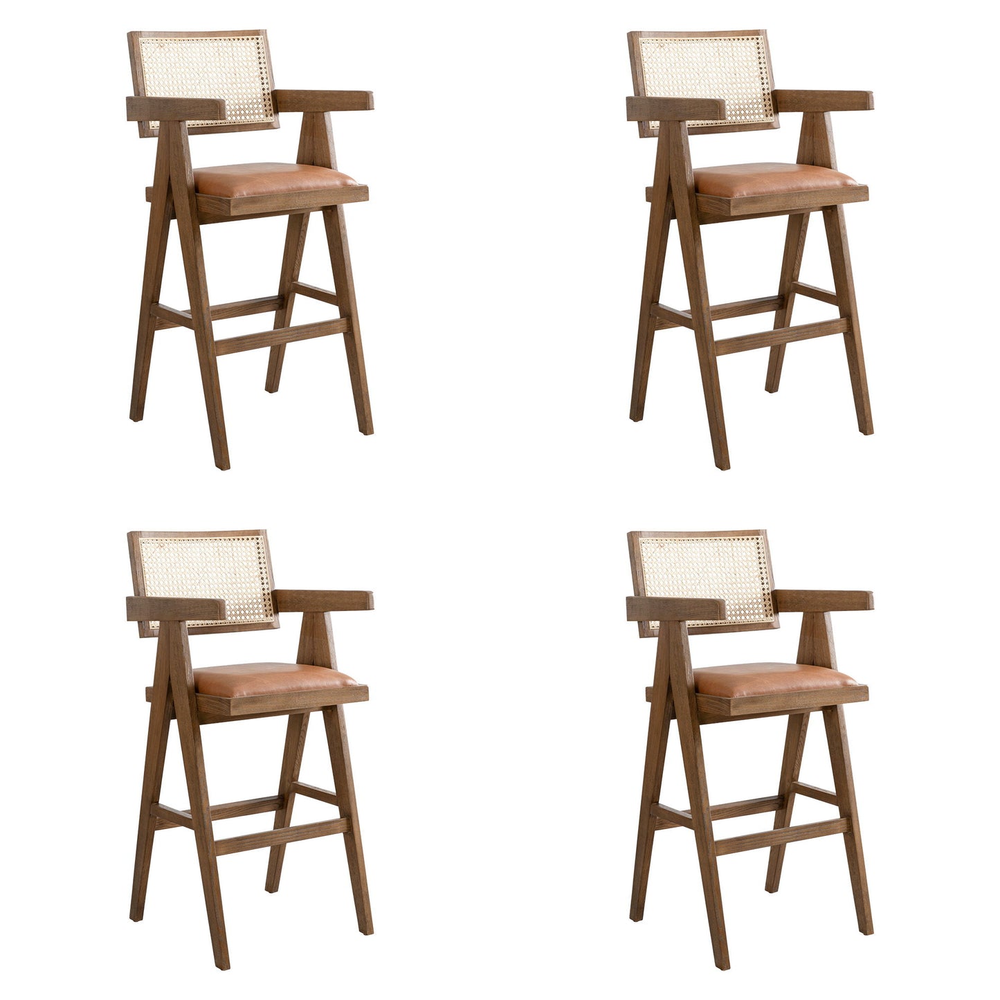 Harley - Nutmeg Brown Solid Wood And Rattan Upholstered 30" Bar Height Barstool