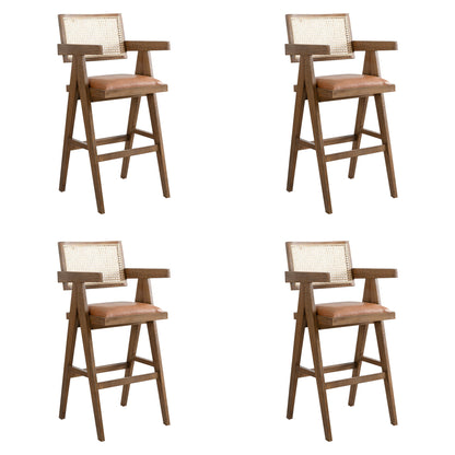 Harley - Nutmeg Brown Solid Wood And Rattan Upholstered 30" Bar Height Barstool