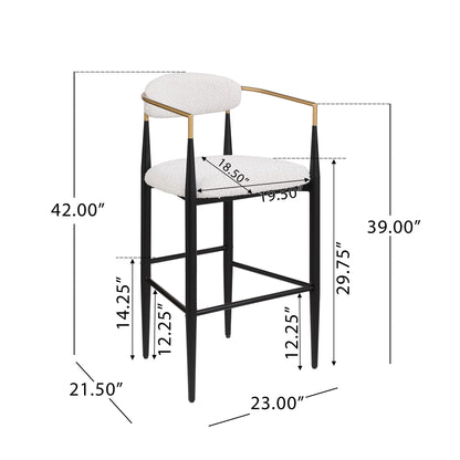 Barstools (Set of 2), Counter Height Upholstered Bar Stools With Backs And Iron Legs For Kitchen Island - Beige