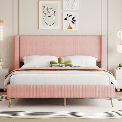 Platform Contemporary Bed With Legs And Upholstered Headboard