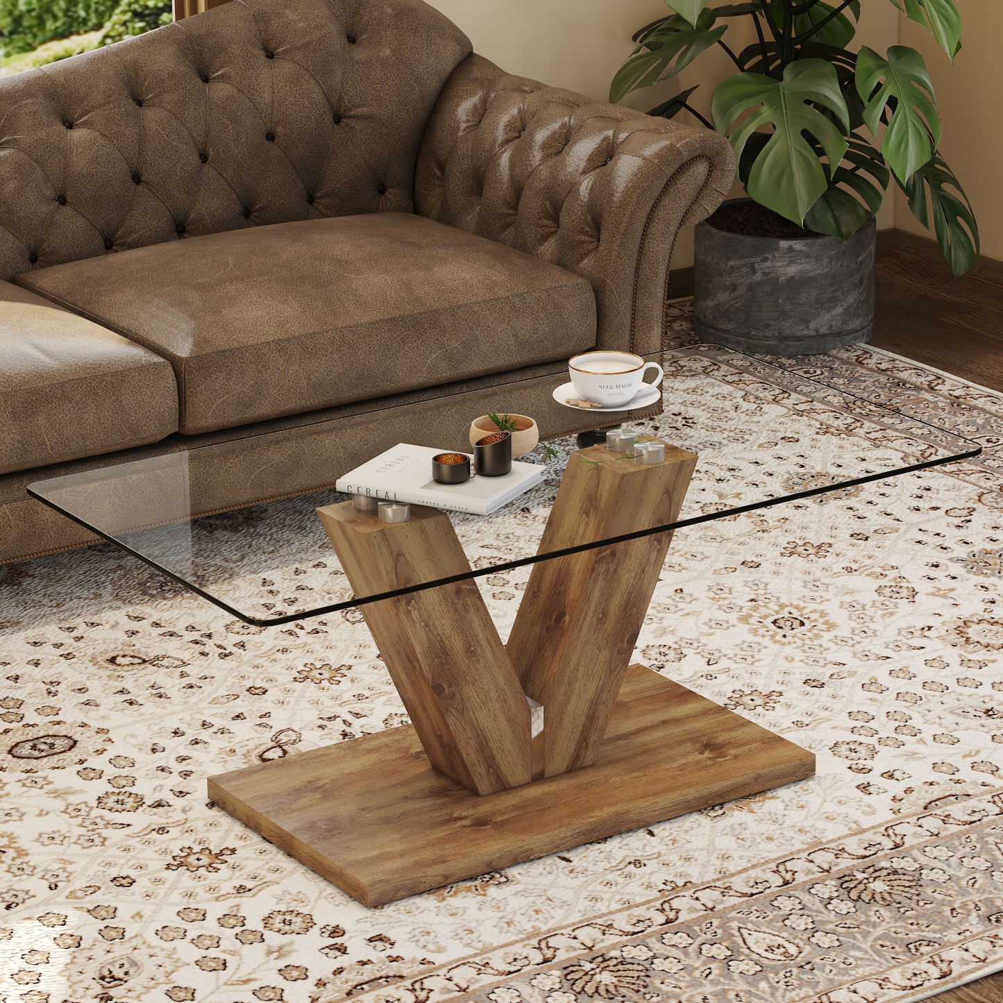 Modern Minimalist Coffee Table With Transparent Tempered Glas