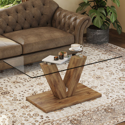 Modern Minimalist Coffee Table With Transparent Tempered Glas
