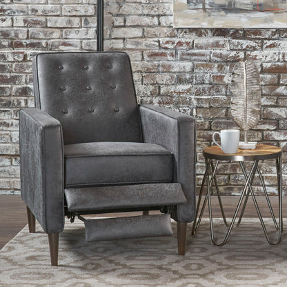 Macedonia - Mid Century Modern Button Tufted Fabric Recliner - Slate