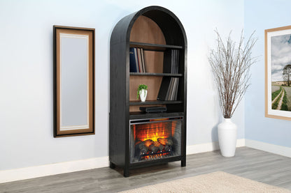 Arched Bookcase With Electric Fireplace - Umbra / Oak Grove