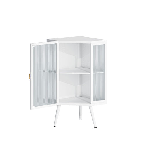 Corner Cabinet With Door And Shelves For Bathroom - White