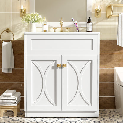 Bathroom Vanity With Sink, Freestanding Storage Cabinet With Handles, Soft Closing Doors