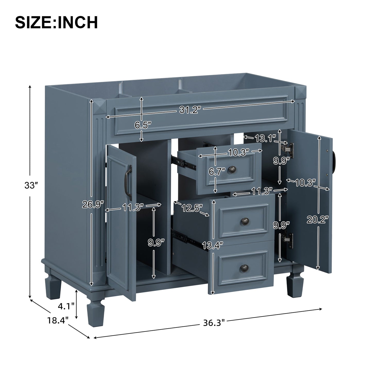 Bathroom Vanity Cabinet With 2 Soft Closing Doors And 2 Drawers