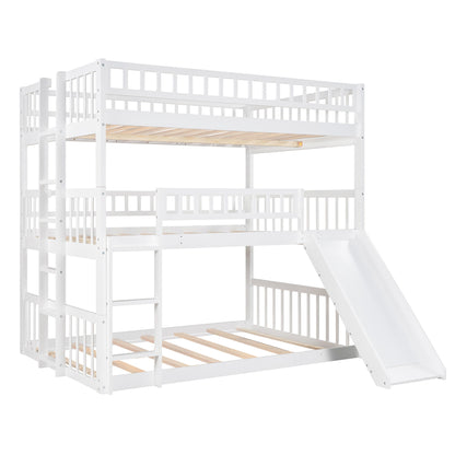 Triple Bed With Built-In Ladder And Slide, With Guardrails