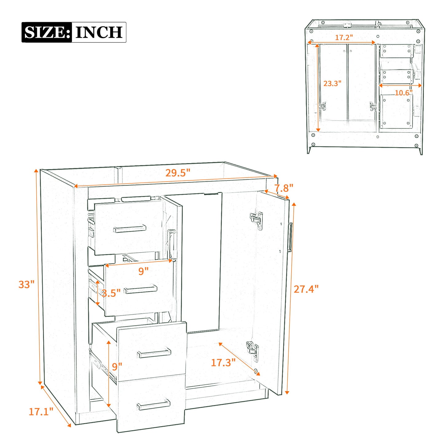 Retro Style Bathroom Vanity With 3 Drawers & Soft-Closing Doors