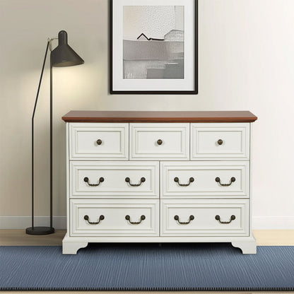 Farmhouse Vintage 7 Drawers Dresser With Natural Texture
