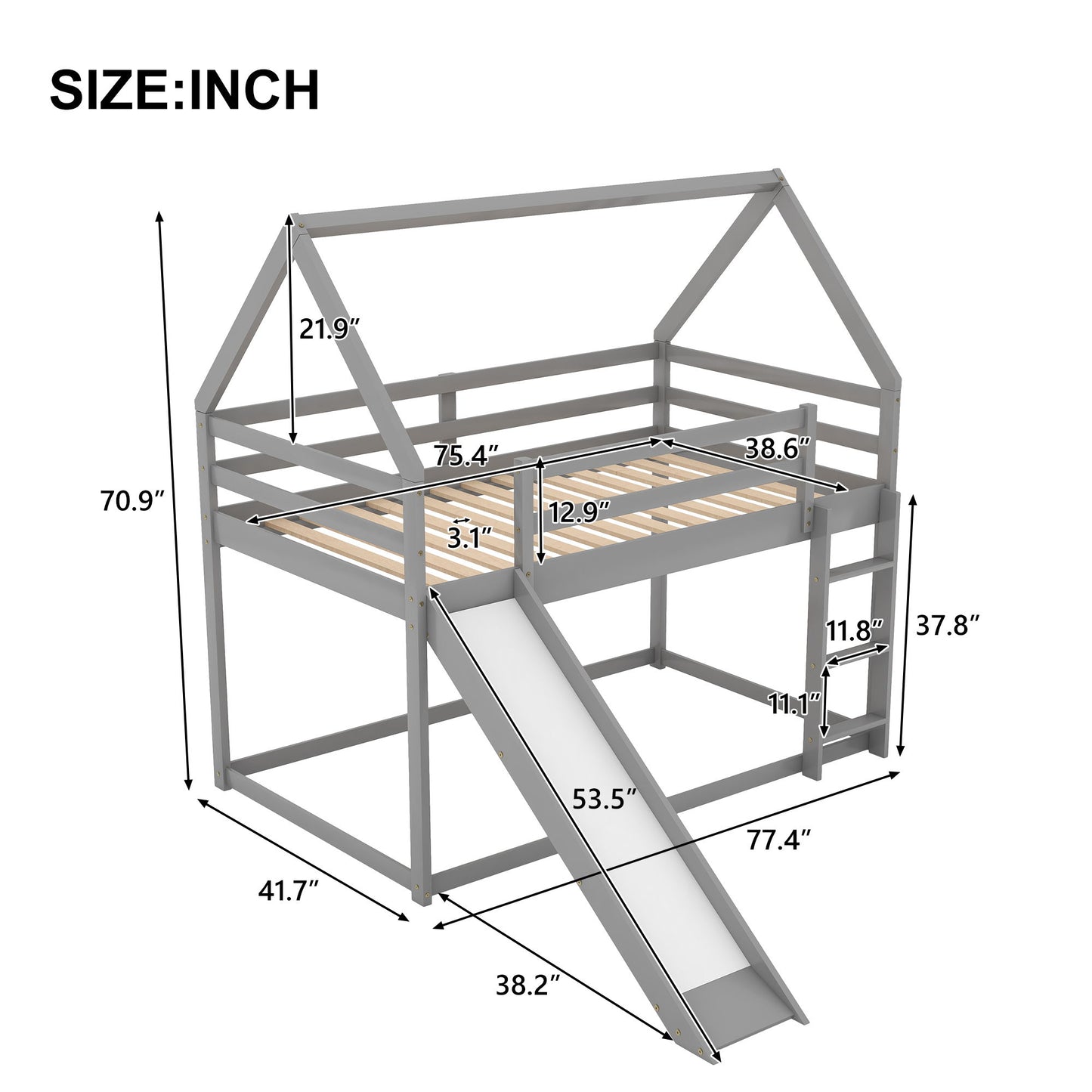 House Shape Bunk Bed With Slide And Ladder