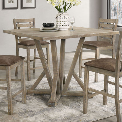 Modern Farmhouse Square Counter Table Solid Wood Rubberwood Antique Finishing Rustic Look Distressed Look Wire Brushed For 4 Seaters - Grayish Brown