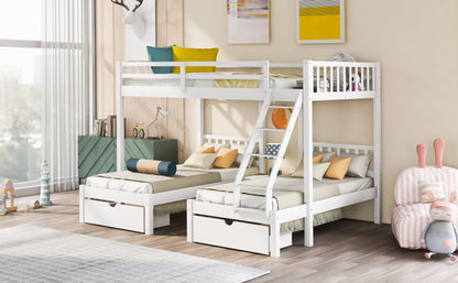 Triple Bunk Bed With Drawers And Guardrails