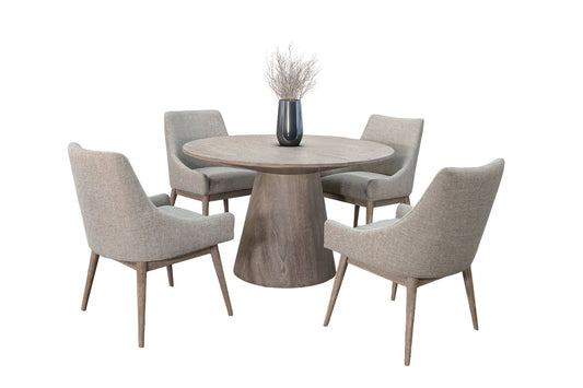 Round 5 Piece Upholstered Chairs Dining Set - Wheat